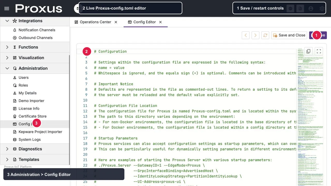 Config Editor with annotated controls