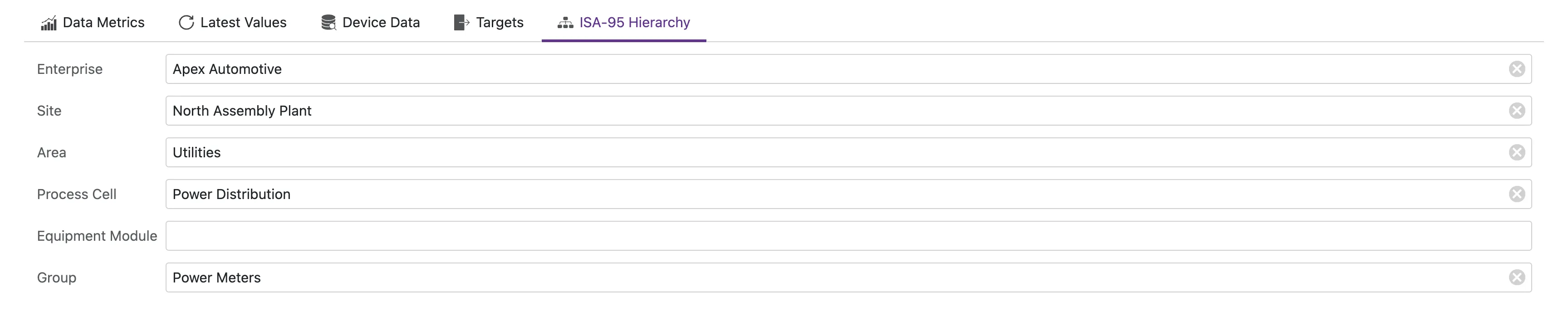 ISA-95 Hierarchy Tab