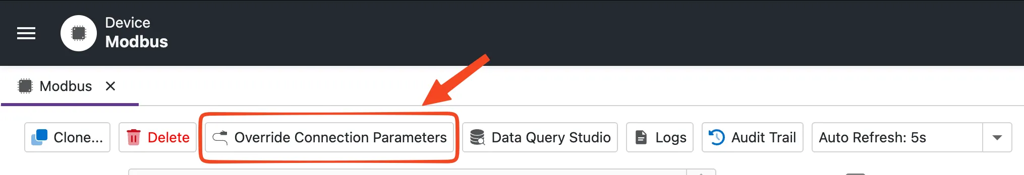 Override Connection Parameters Button