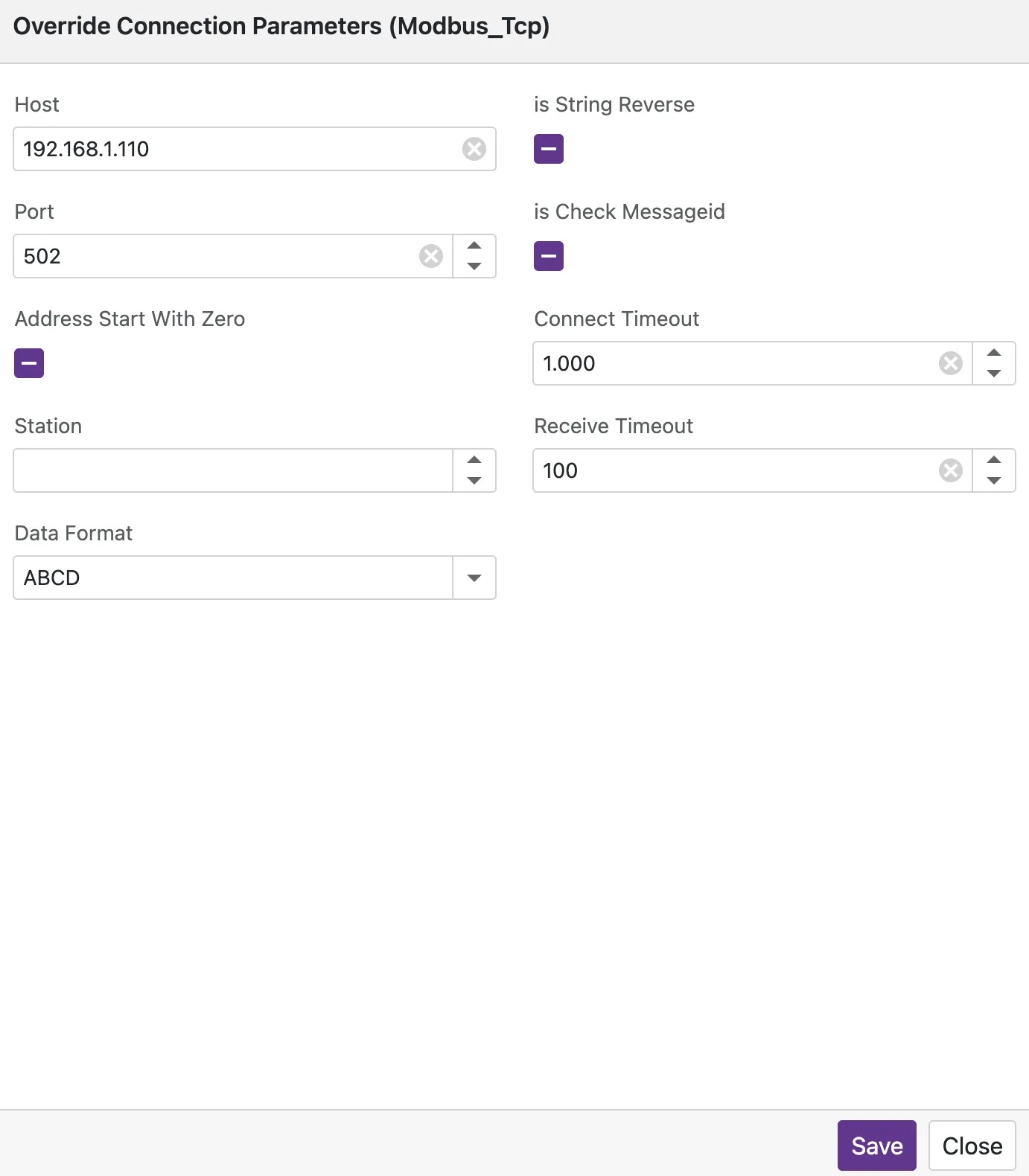 Override Connection Parameters Popup