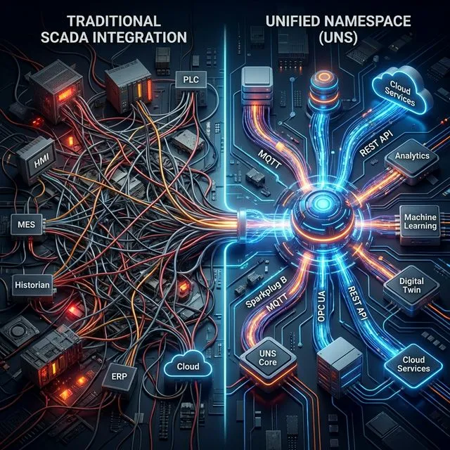 Traditional SCADA vs Unified Namespace Architecture