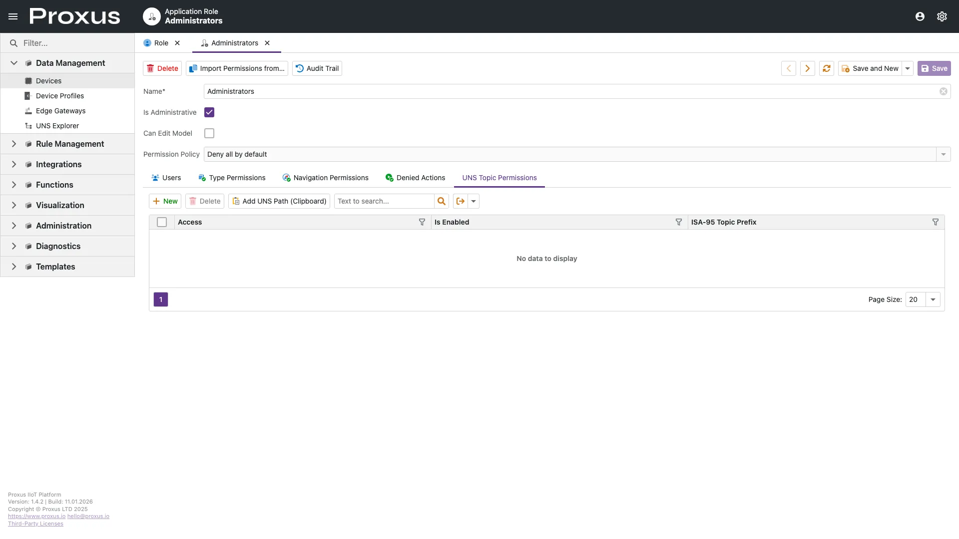 Role UNS Topic Permissions