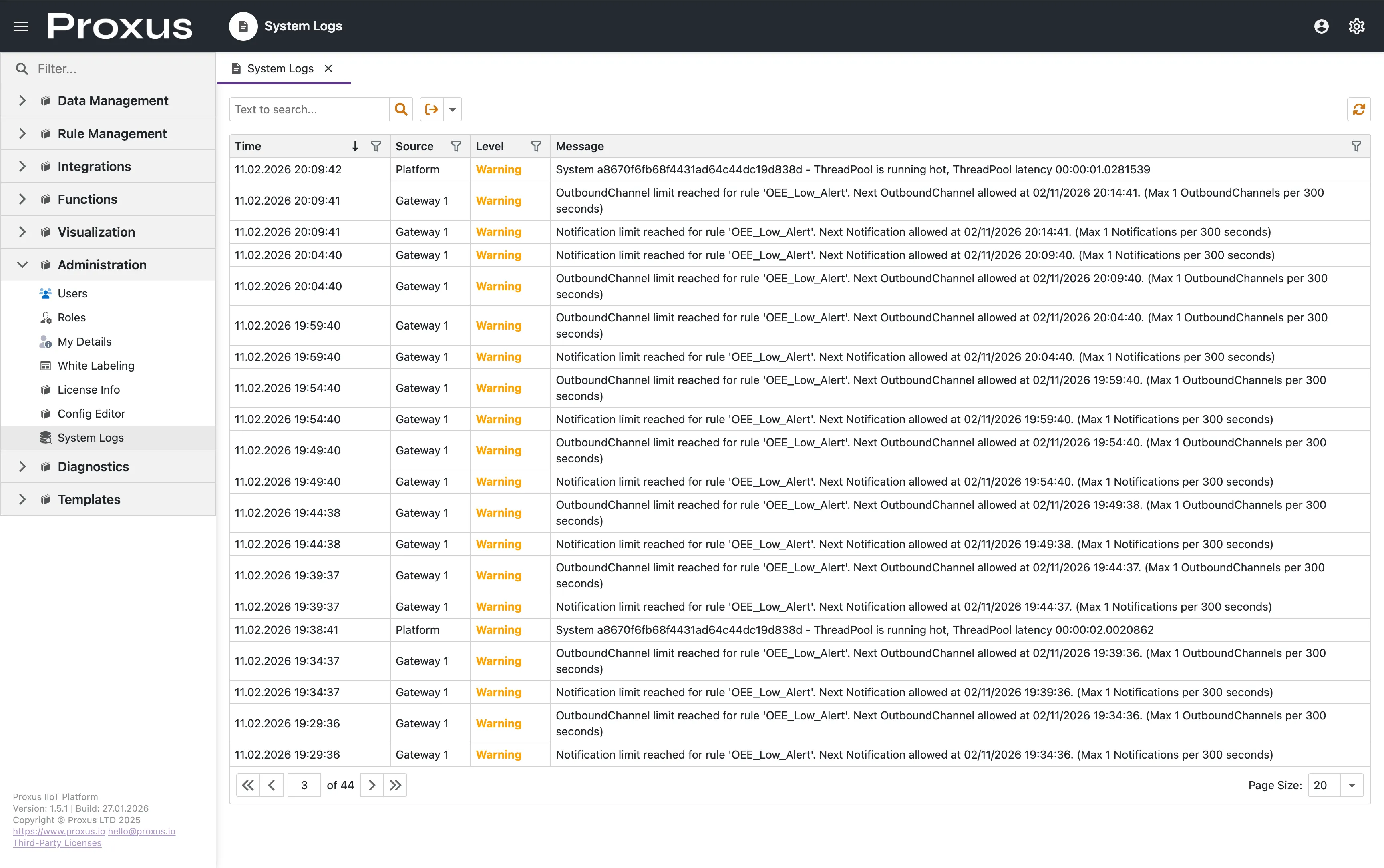System Logs Interface